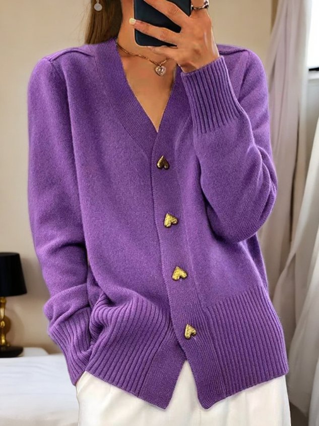 Agnès | Cardigan à boutons cœur dorés