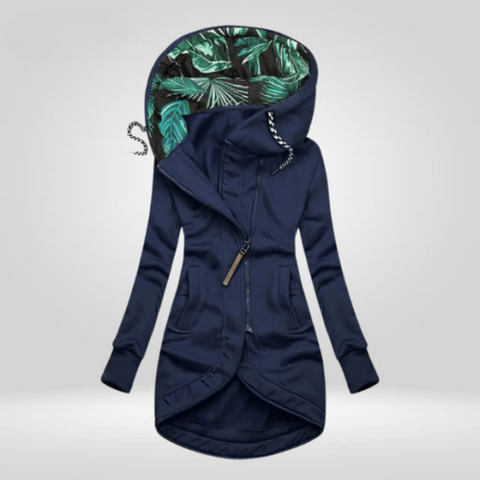 Edith | Manteau à Capuche Doublée Imprimé Feuillage