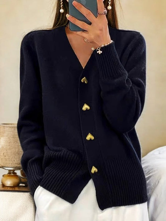 Agnès | Cardigan à boutons cœur dorés