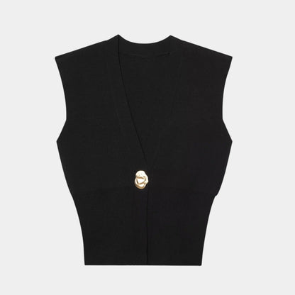 Félicie | Gilet en Tricot Détail Boutonné Col V
