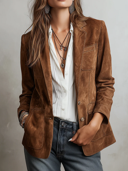 Apolline | Veste Suédée à Surpiqûres Contrastées