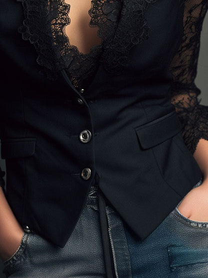 Morgane | Haut Façon Gilet à Manches en Dentelle